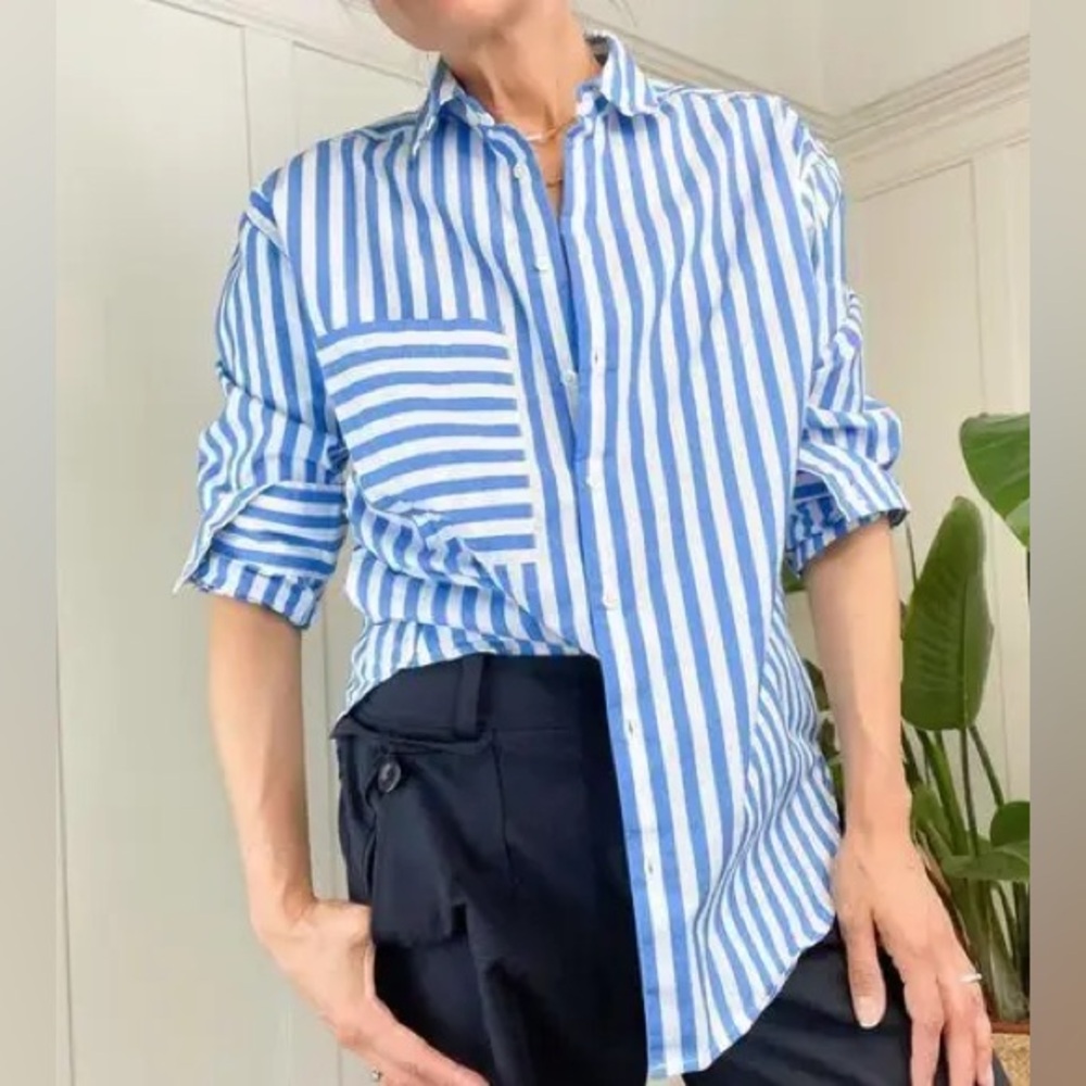 AYR the deep end blue and white striped work shirt blouse